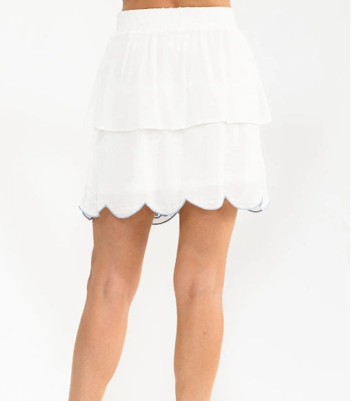 Floral Embroidered Tiered Mini Skirt