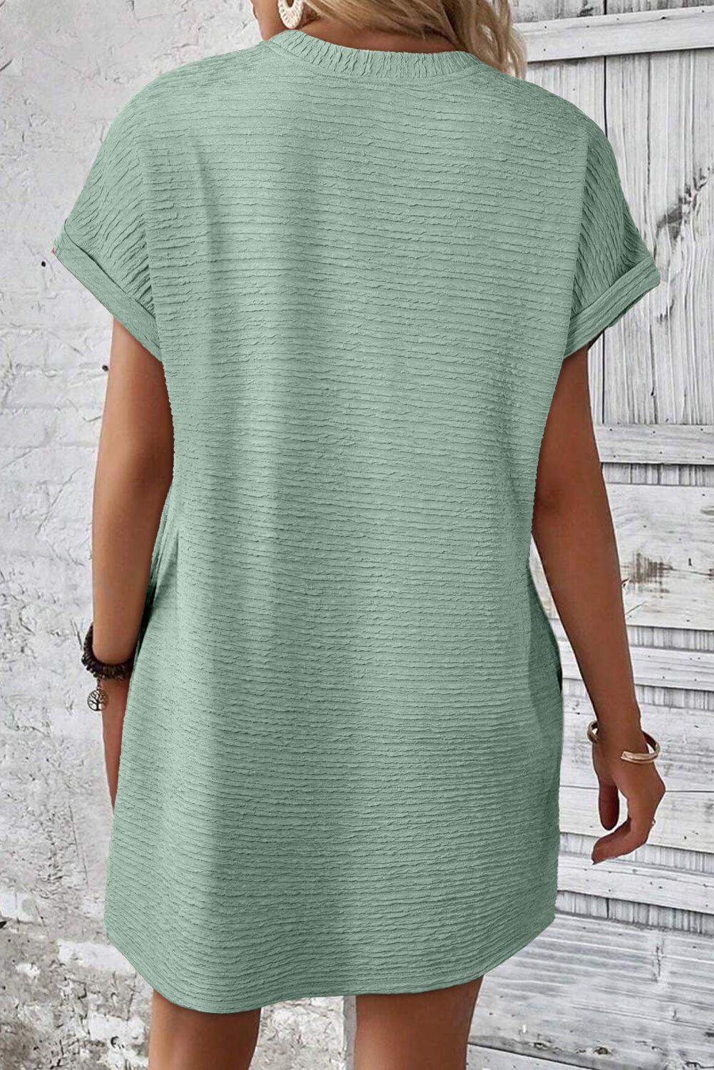 Textured Crinkle Short Sleeve T-Shirt Dress