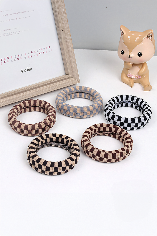 Checkered Print Hair Tie Set | 5pcs