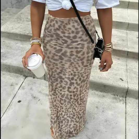 Leopard Printed Maxi Pencil Skirts