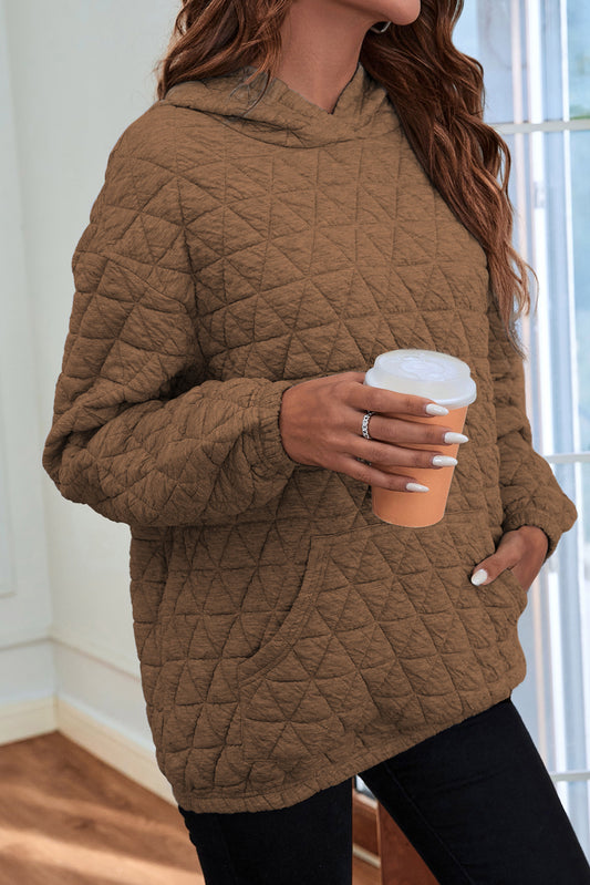 Coffee Thermal Quilted Kangaroo Pocket Hoodie