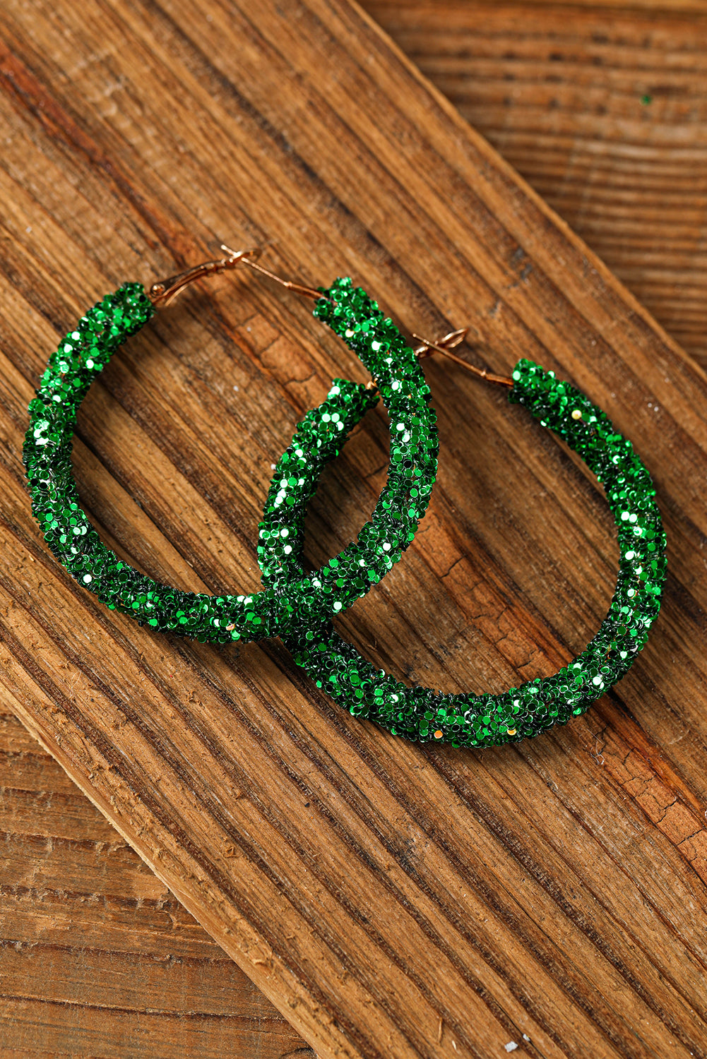 Dark Green Sequin Hoop Earrings