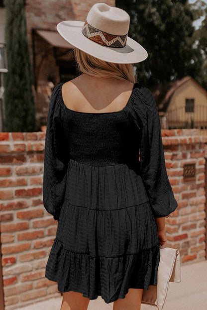 Long Sleeve Smocked Tiered Boho Dress