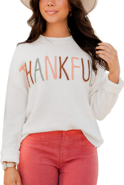 White Thankful Ivory Embroidered Sweater