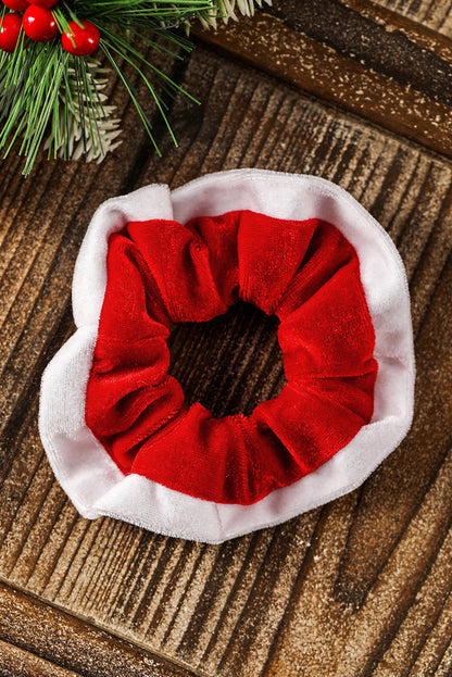 Fiery Red Color Block Flannel Christmas Scrunchie Hair Tie