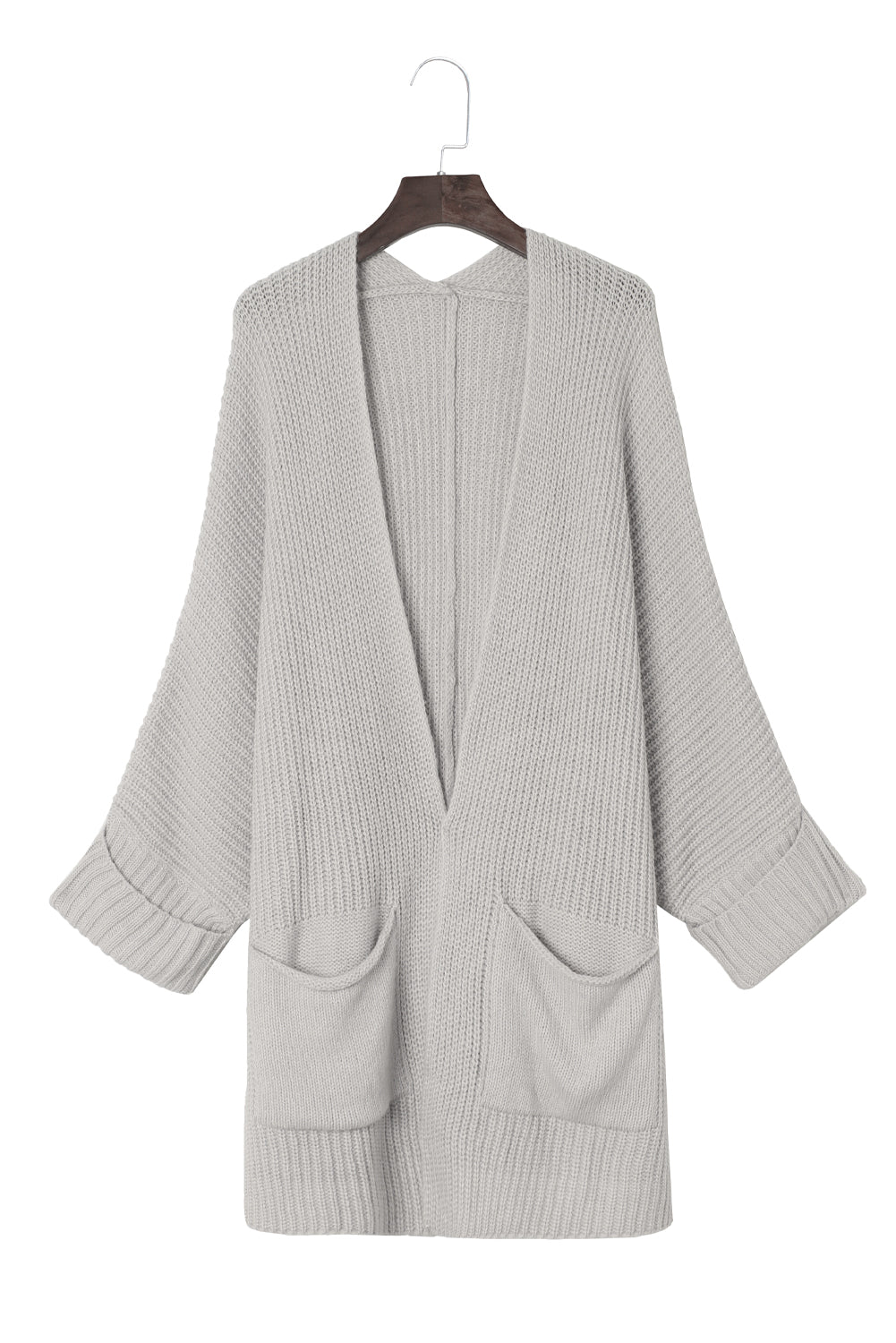 Khaki Batwing Sleeve Pocket Oversized Cable Knit Cardigan