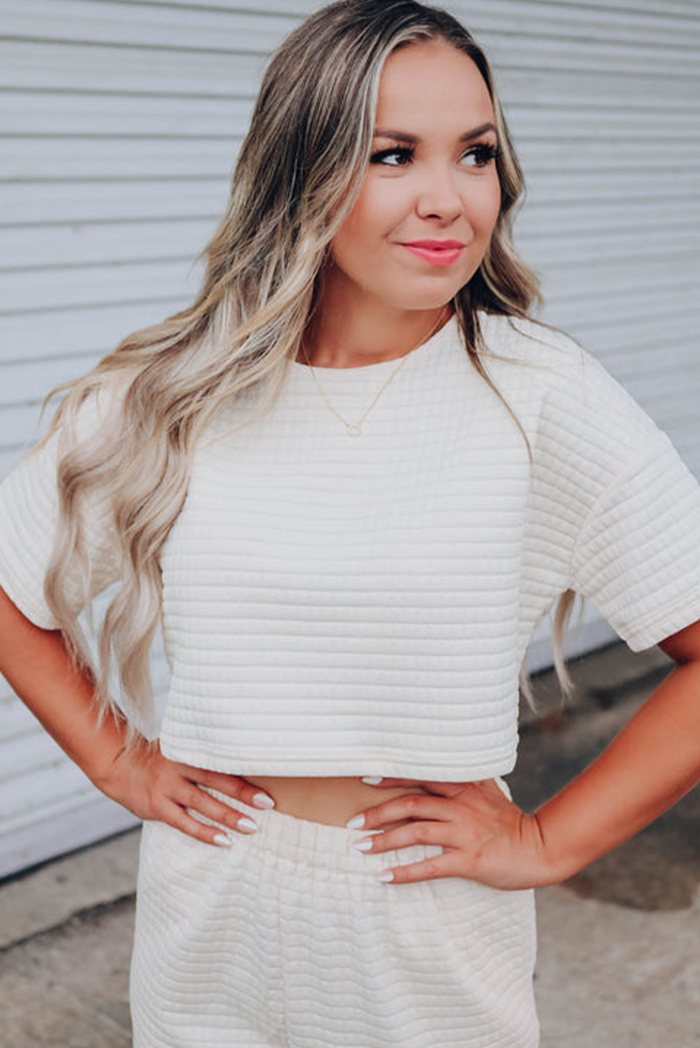 White Lattice Textured Cropped Tee