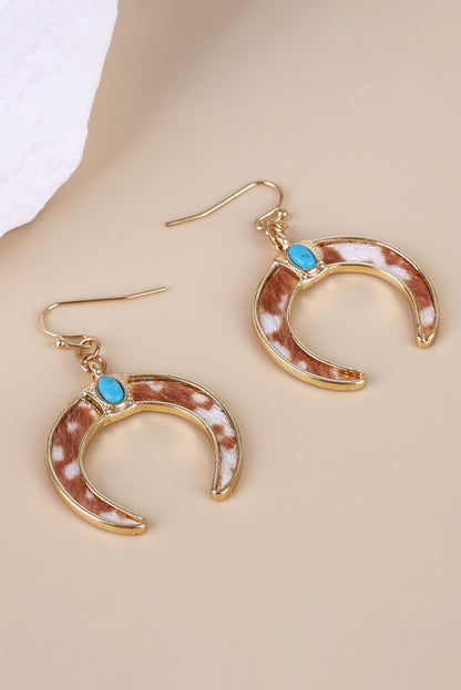 Chestnut Turquoise Inlay Crescent Shaped Dangle Earrings