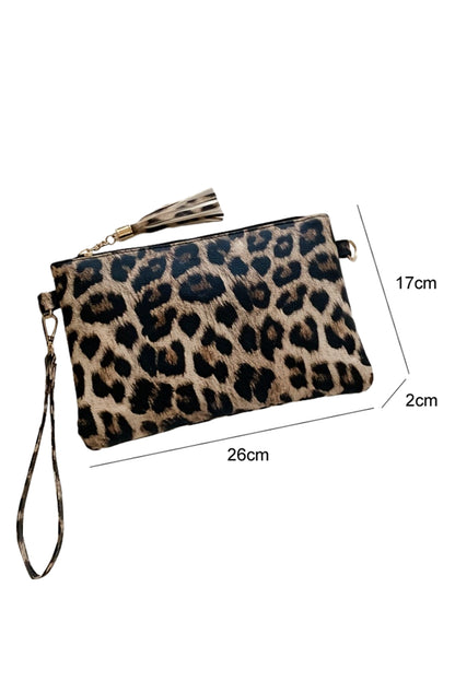 Chestnut Leopard Print Wrist Strap Zipped Wallet