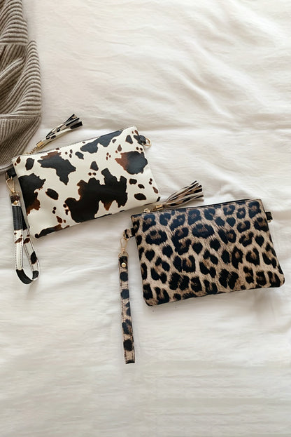 Chestnut Leopard Print Wrist Strap Zipped Wallet