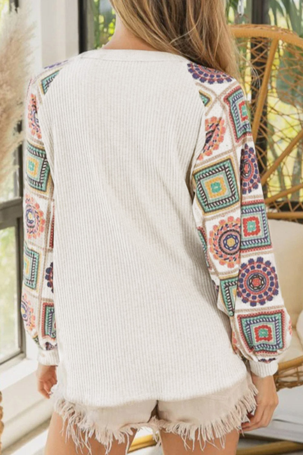 Multicolor Floral Print Henley Pullover Sweatshirt