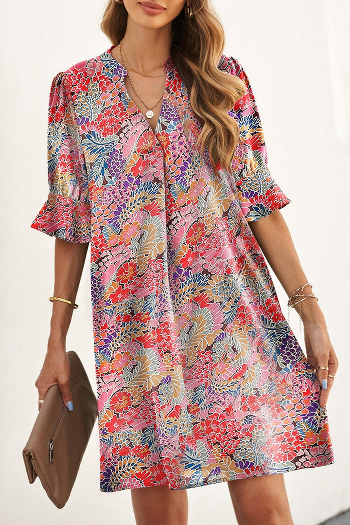 Neck Half Sleeve Casual Tunic Dress