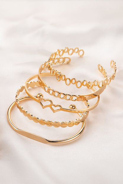 Gold Hollow Out Love Letter Heart Open Cuff Bangle 5pcs