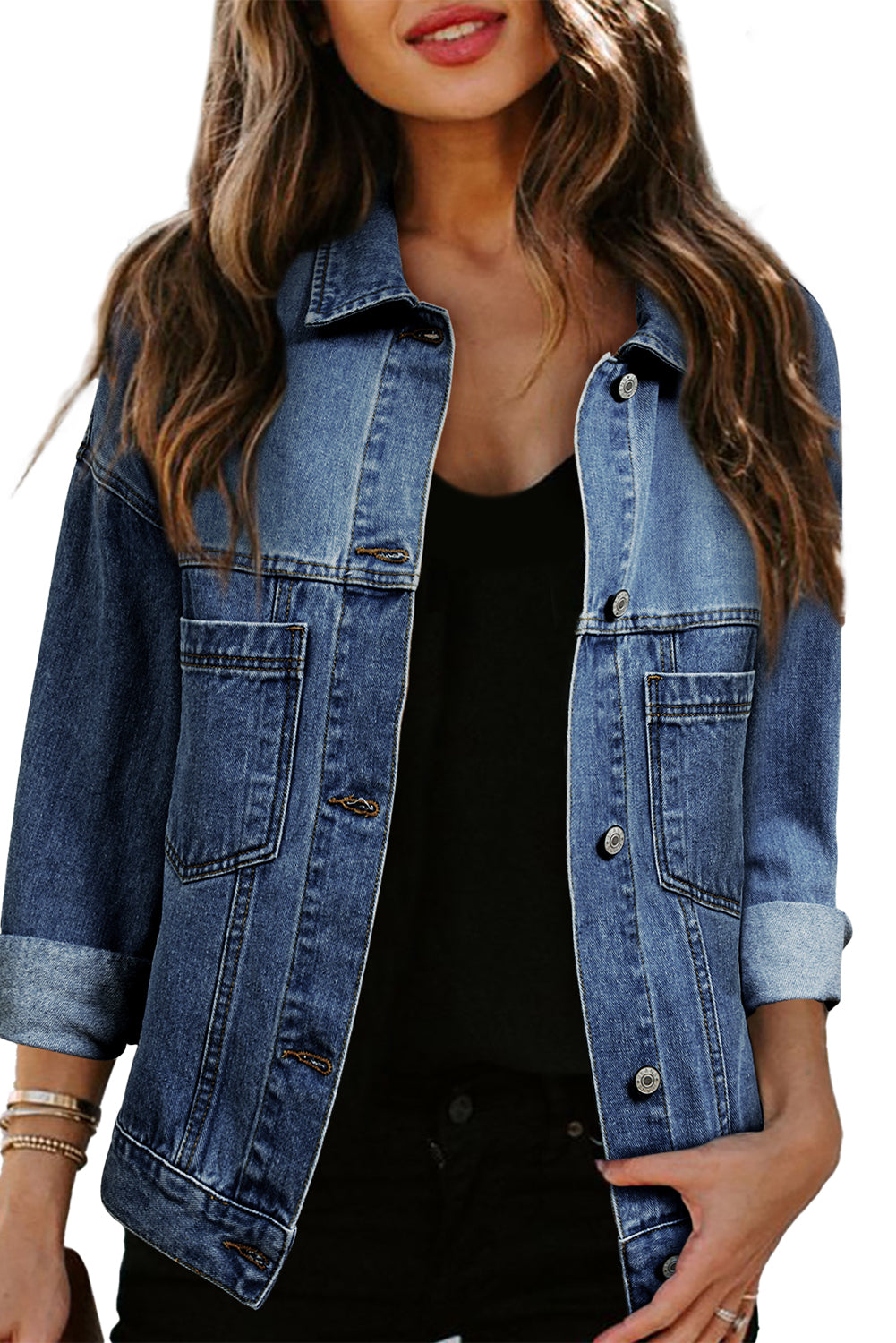 Light Blue Washed Oversized Pocketed Denim Jacket