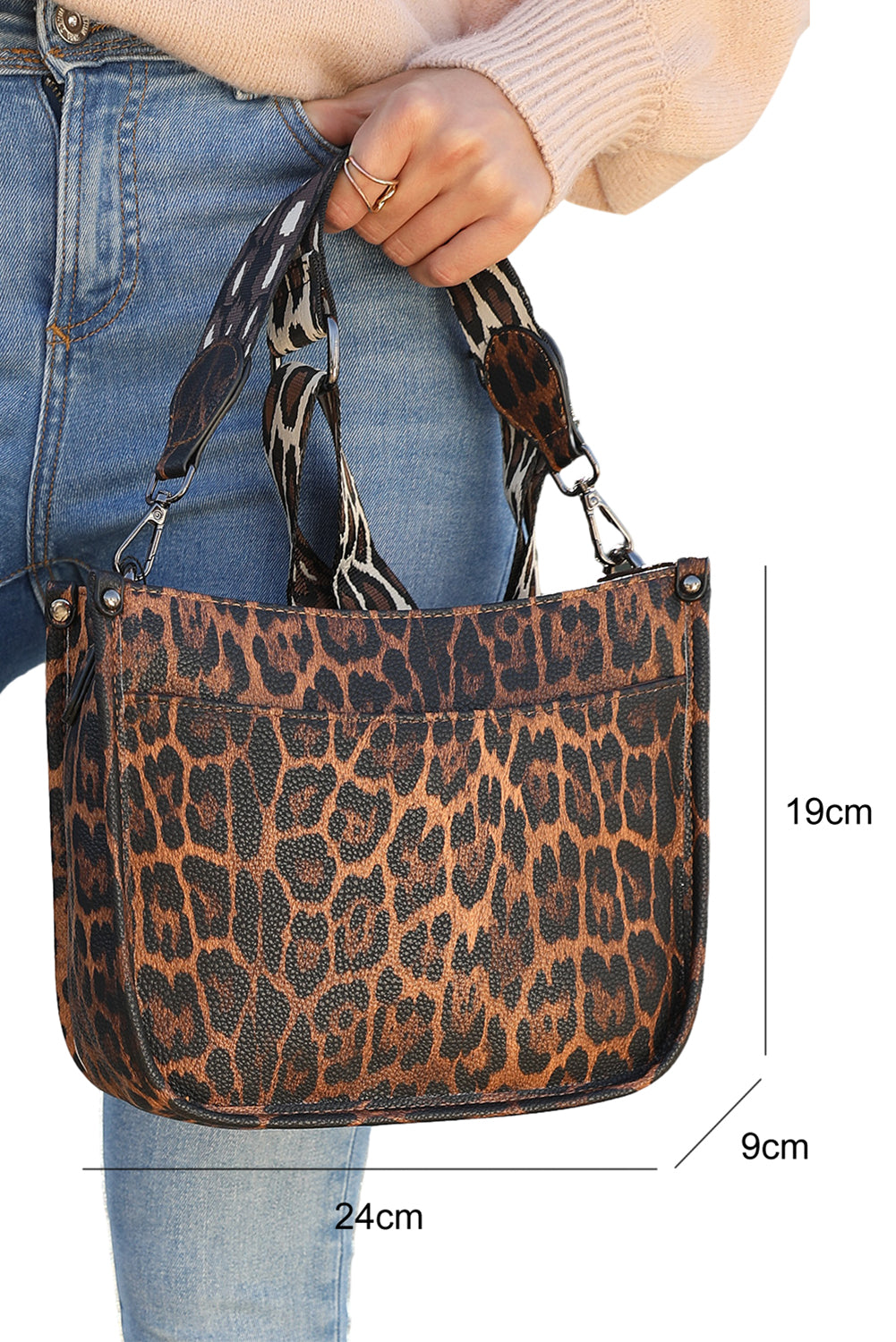 Chestnut Faux Crocodile Leather Leopard Strap Square Bag