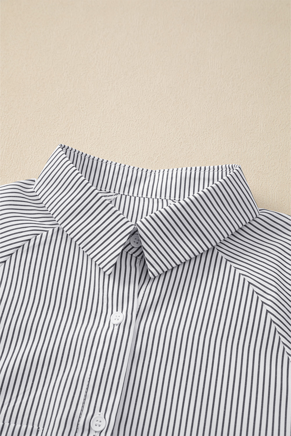 Black Striped Casual Shirred Cuffs Shirt