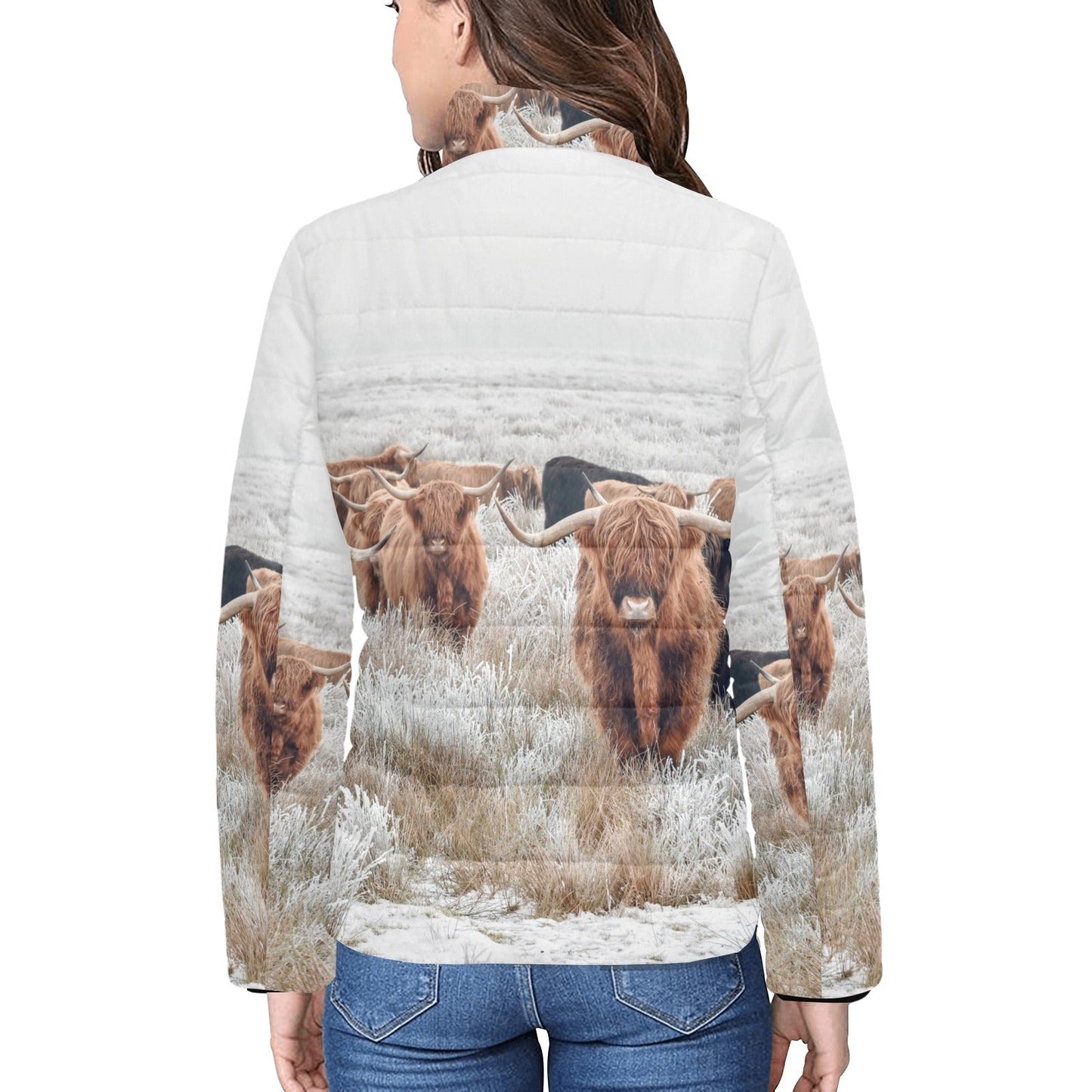 Highland Cow Herd Women's Puffy Bomber Jacket