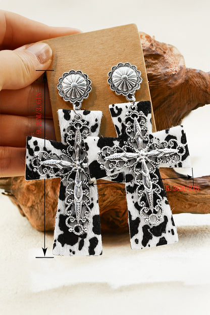 Silvery Spots Faith Cross Vintage Dangle Earrings