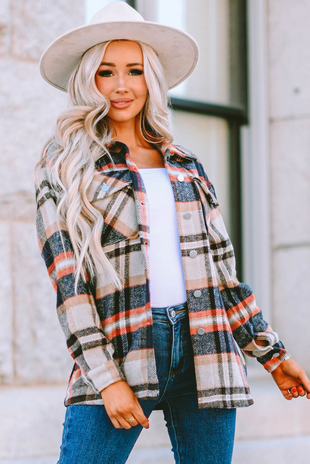 Red Plaid Button Front Pocket Shirt Shacket