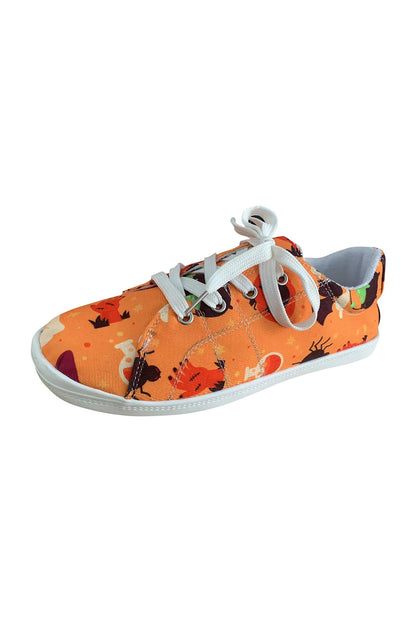 Orange Halloween Pumpkin Spider Ghost Print Sneakers