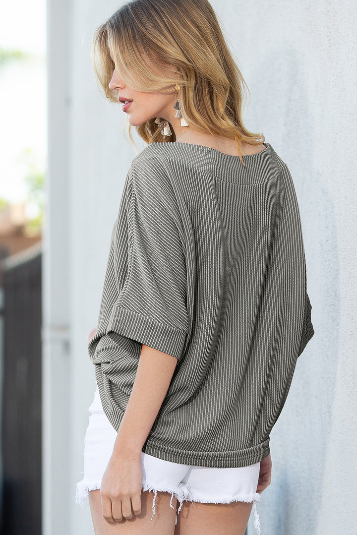 Apricot Boatneck Batwing Sleeve Cording Top