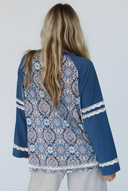 Lace Patchwork Ric Rac Raglan Long Sleeve Top