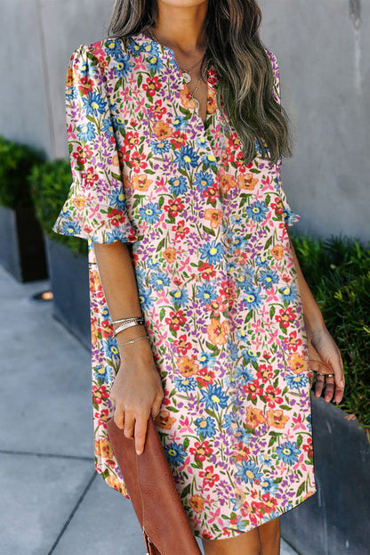 Neck Half Sleeve Casual Tunic Dress