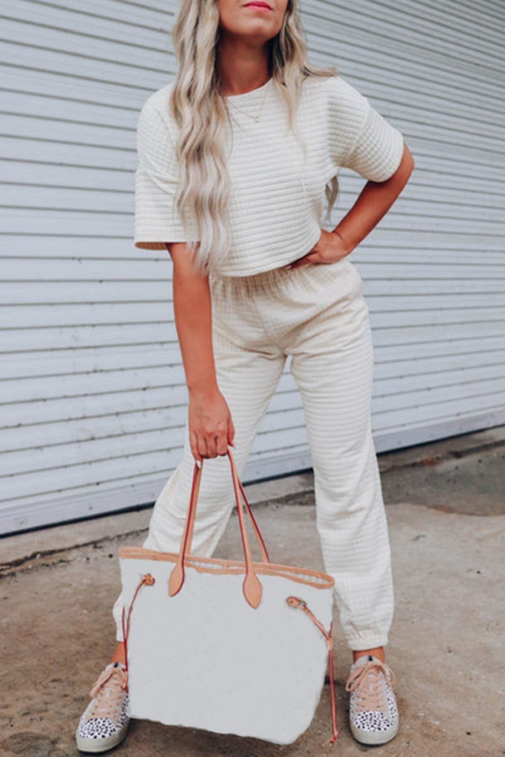 White Lattice Textured Cropped Tee