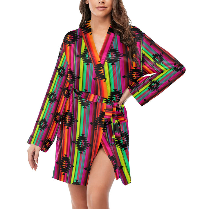 Neon Aztec Women's Long Sleeve Belted Satin Feel Dressing Lounge Robe