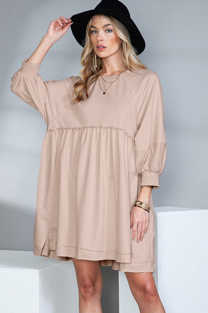 Oatmeal Frill Detail Exposed Seam Slits Mini Dress