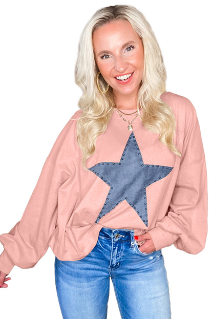 Black Studded Star Graphic Oversized Top