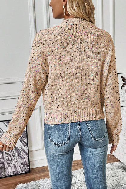 Apricot Confetti Knit Cropped Open Front Cardigan