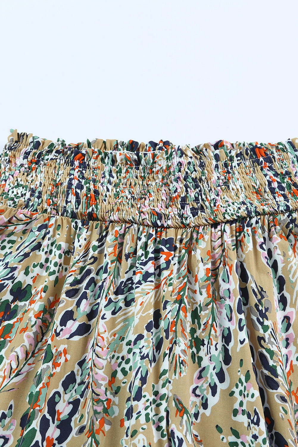 Multicolor Abstract Print Shirred High Waist Wide Leg Pants
