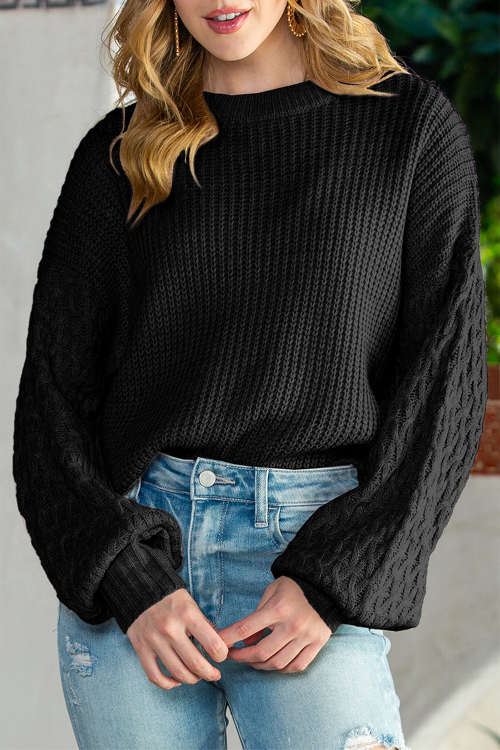 Parchment Chunky Knit Sleeve Drop Shoulder Sweater