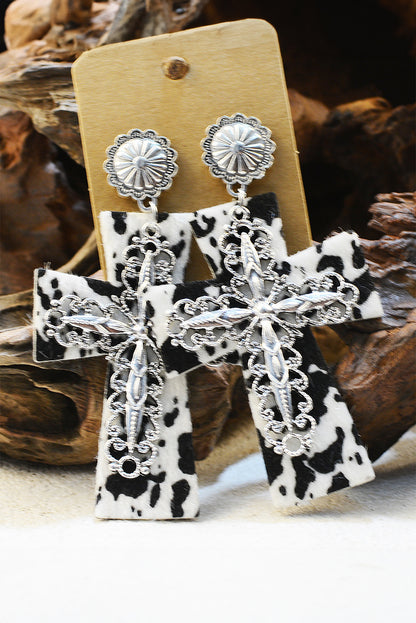 Silvery Spots Faith Cross Vintage Dangle Earrings