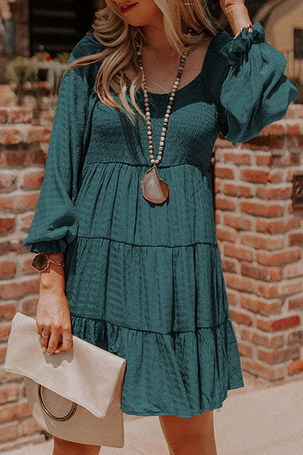 Long Sleeve Smocked Tiered Boho Dress