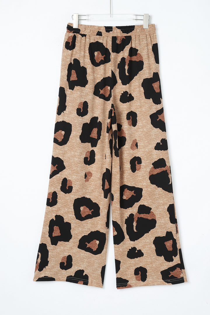 Leopard Casual Drawstring Wide Leg Pants