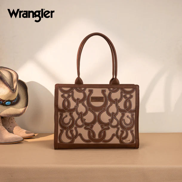 Wrangler Horseshoe Cutout Carry-All Large Tote Bag - Brown