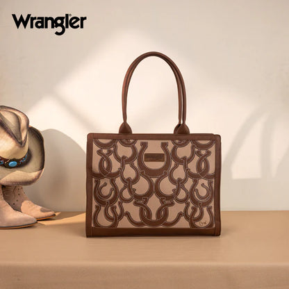 Wrangler Horseshoe Cutout Carry-All Large Tote Bag - Brown