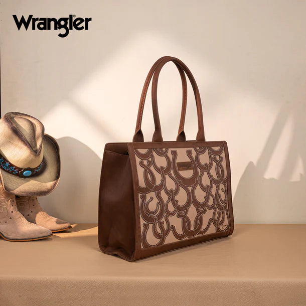 Wrangler Horseshoe Cutout Carry-All Large Tote Bag - Brown
