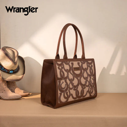 Wrangler Horseshoe Cutout Carry-All Large Tote Bag - Brown