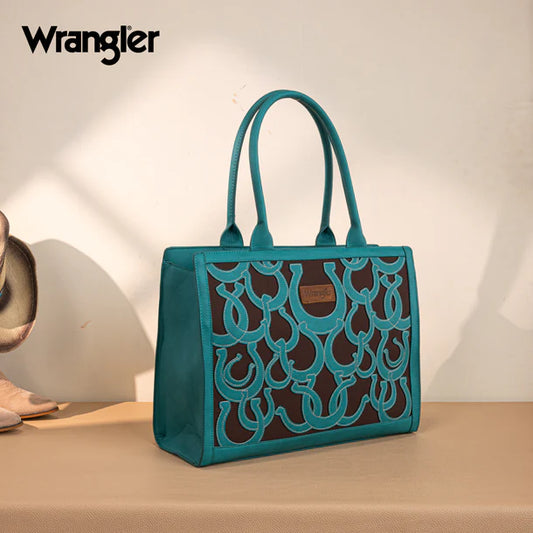 Wrangler Horseshoe Cutout Carry-All Large Tote Bag - Turquoise