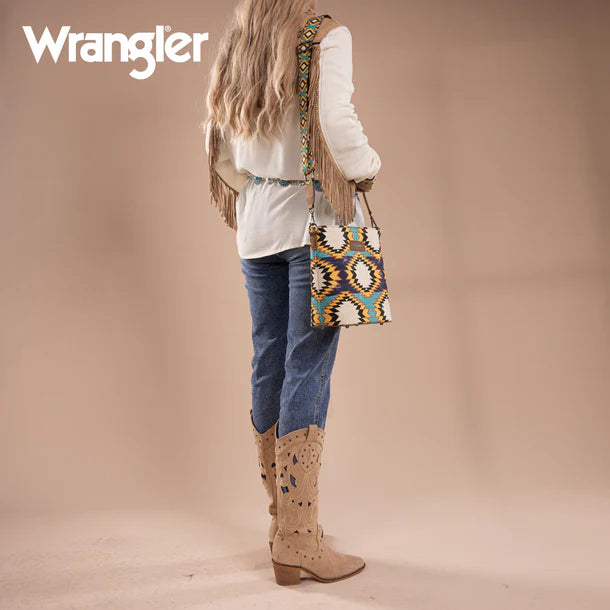 Wrangler Aztec Distressed Print Dual Sided Print Crossbody - Green