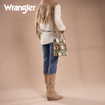 Wrangler Aztec Distressed Print Dual Sided Print Crossbody - Green