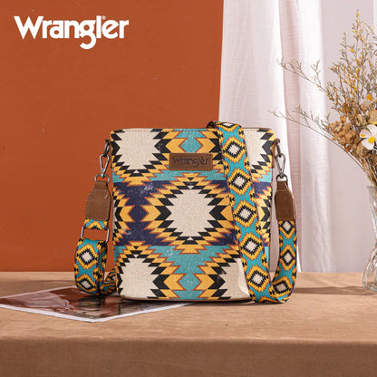 Wrangler Aztec Distressed Print Dual Sided Print Crossbody - Green