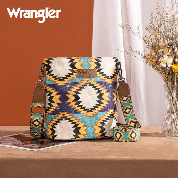 Wrangler Aztec Distressed Print Dual Sided Print Crossbody - Green