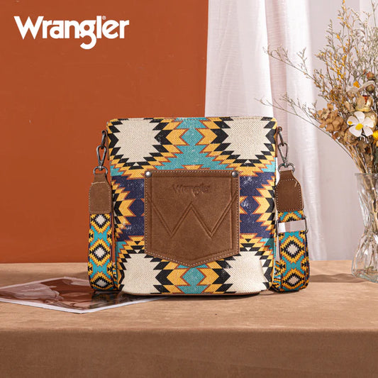 Wrangler Aztec Distressed Print Dual Sided Print Crossbody - Green