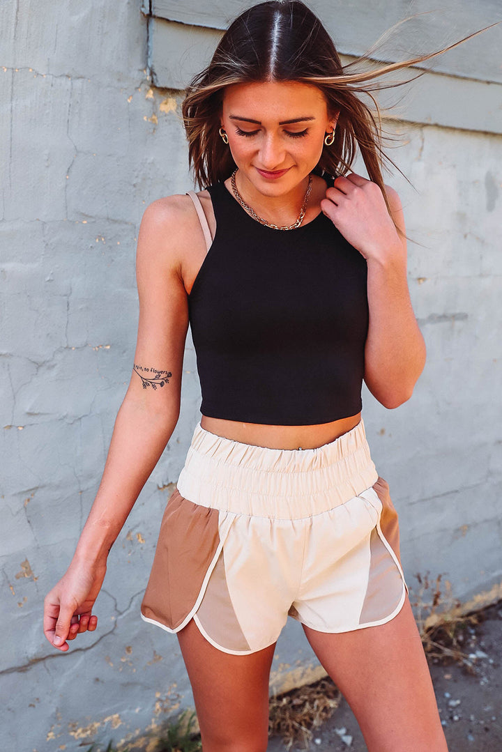 Apricot Casual Color Block Split High Waisted Shorts
