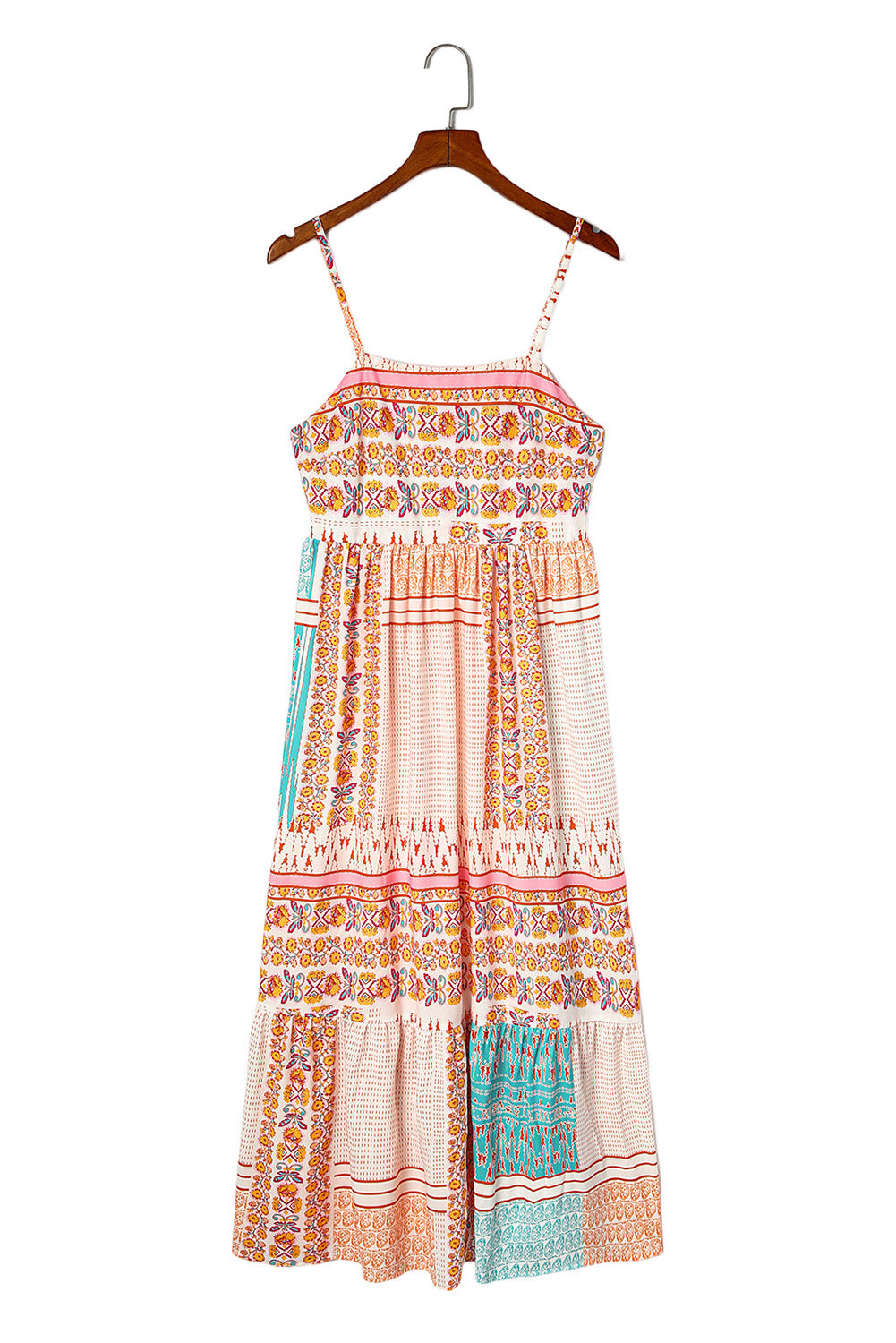 Multicolor Boho Patchwork Print Square Neck Sundress