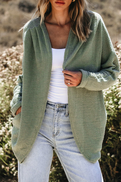 Laurel Green Waffle Knit Open Front Cardigan